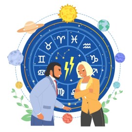 Couple,Quarrelling,Demonstrating,Zodiac,Sign,Mismatch,Vector,Illustration.,Angry,Man
