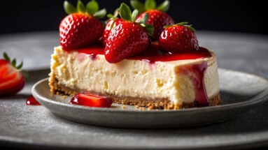 Decadent,Strawberry,Cheesecake,Topped,With,Vibrant,Red,Strawberries