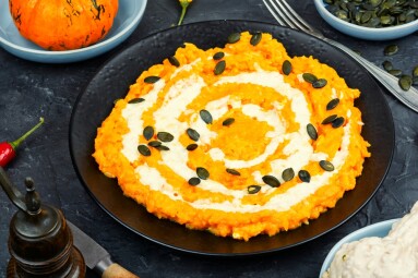 A,Colorful,Pumpkin,Risotto,With,Pumpkin,Puree,And,Parmesan,Cheese.