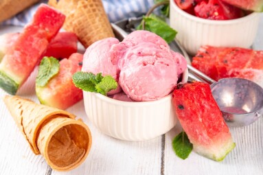 Homemade,Watermelon,Ice,Cream,,Sweet,Red,Melon,Sorbet,Gelato,In