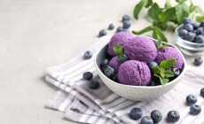 Tasty,Sorbet,With,Blueberries,And,Mint,On,Light,Grey,Table,