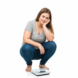Woman,Looking,At,The,Scale,,Overweight,,Satisfied,With,Weight,Loss