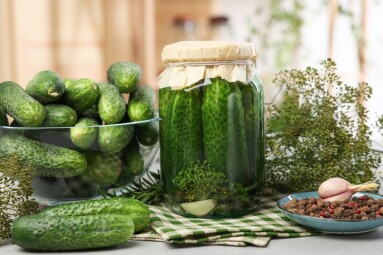 Pickled,Cucumbers,In,Jar,,Fresh,Ones,,Dill,And,Spices,On