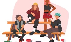 Group,Of,Hipster,Teenage,Friends,Eating,Junk,Food,Drinking,Unhealthy