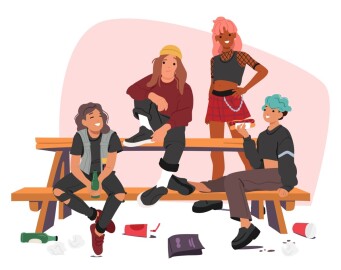Group,Of,Hipster,Teenage,Friends,Eating,Junk,Food,Drinking,Unhealthy