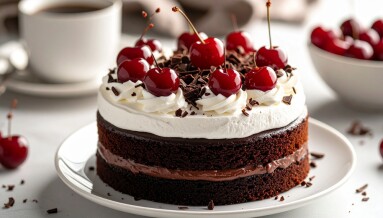Decadent,Black,Forest,Cake,Featuring,Chocolate,Layers,,Whipped,Cream,,Kirsch-soaked