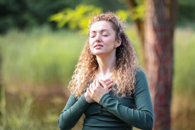 Relaxation,And,Harmony.,Happy,Woman,Meditating,In,Park