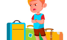 Angry,Little,Boy,Is,Crying,Near,Travel,Bags,Vector.,Isolated