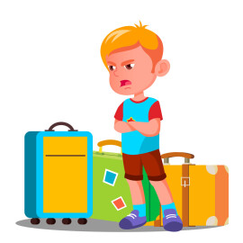 Angry,Little,Boy,Is,Crying,Near,Travel,Bags,Vector.,Isolated