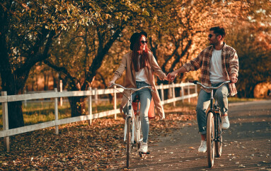 Young,Stylish,Couple,,With,Bicycles,,In,The,Park,In,Autumn.