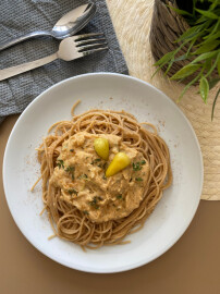 Hummus,Pasta,With,Delicious,Pickles,For,Lunch
