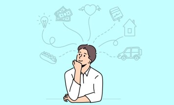 Dreaming,Of,Various,Things,Concept.,Young,Man,Cartoon,Character,Sitting