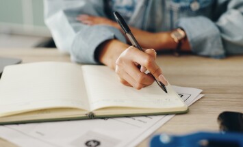 Writing,,Notebook,And,Woman,Hands,Planning,Schedule,At,Work,With