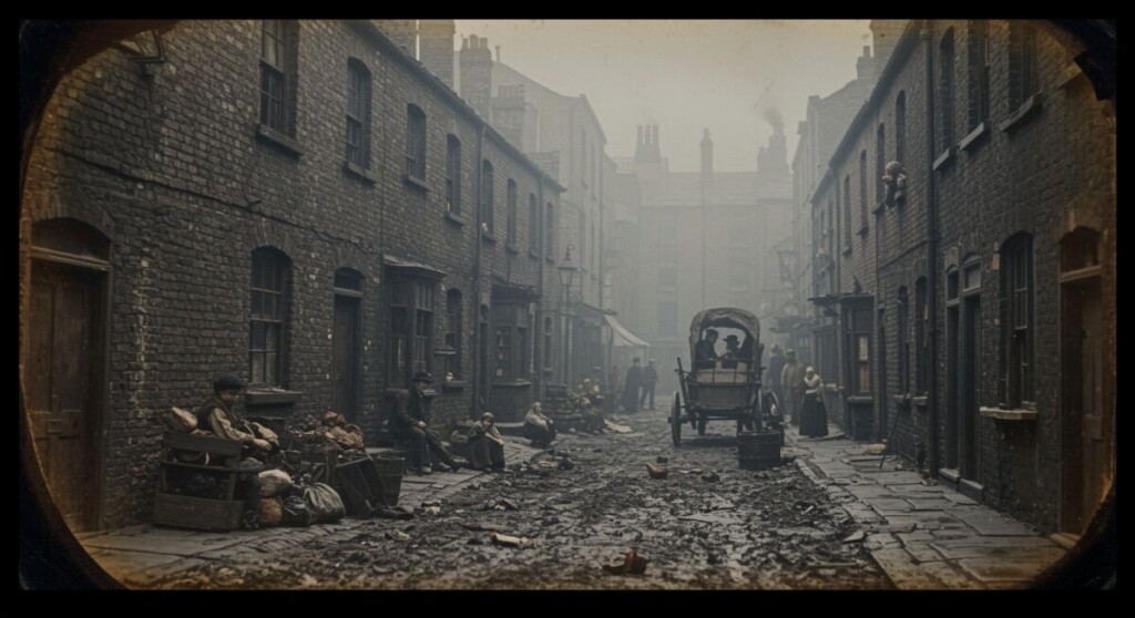 Wet,Plate,Photo,Of,Gloomy,Foreboding,Victorian,London,Slum.,Old