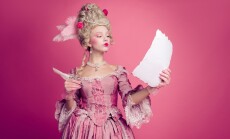 Photo,Of,Charming,Serious,Marie,Antoinette,Wear,Rich,Dress,Writing
