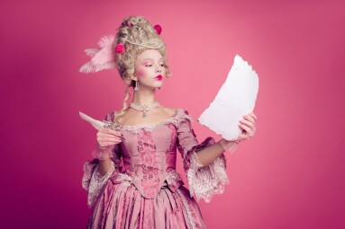 Photo,Of,Charming,Serious,Marie,Antoinette,Wear,Rich,Dress,Writing