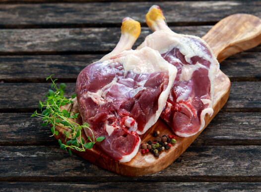 Free,Range,Duck,Legs,With,Herbs.,On,Old,Wooden,Table