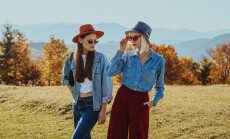Outdoor,Autumn,Fashion,Portrait,Of,Two,Women,,Models,Wearing,Trendy