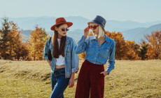 Outdoor,Autumn,Fashion,Portrait,Of,Two,Women,,Models,Wearing,Trendy