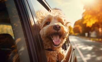 Happy,Dog,In,The,Car,Window,With,The,Wind