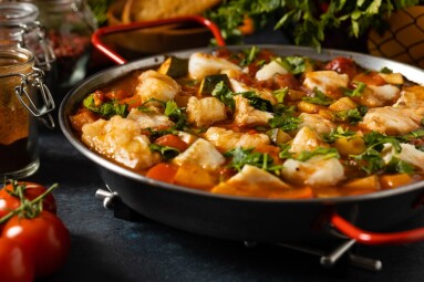 Traditional,Portuguese,Fish,Stew.,Cod,Stew.,Dark,Backround.