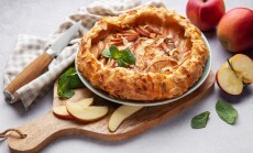 Freshly,Baked,Apple,Galette,Decorated,With,Almond,Flakes,And,Mint,