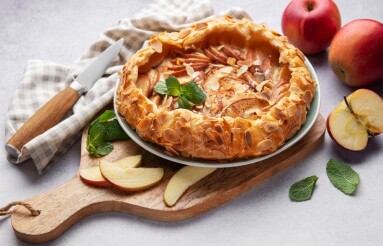 Freshly,Baked,Apple,Galette,Decorated,With,Almond,Flakes,And,Mint,