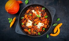 Greek,Style,Minced,Beef,Meat,Ragout,Stew,With,Pumpkin,,Feta