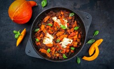 Greek,Style,Minced,Beef,Meat,Ragout,Stew,With,Pumpkin,,Feta
