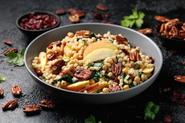Warm,Barley,Pearl,Salad,With,Kale,,Dried,Cranberries,,Apples,And