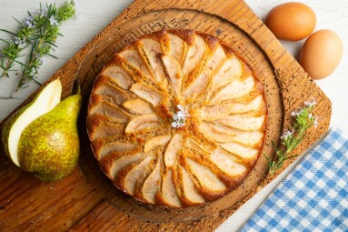 Whole-wheat,Cake,With,Baked,Pear,And,Cinnamon.,Step-by-step,Recipe,To