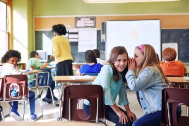 Happy,,Children,And,Whisper,Secret,In,Classroom,For,Rumor,Story,
