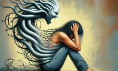 Abstract,,Impressionistic,,Artistic,Image,Of,An,Abstract,Woman,Sitting,On