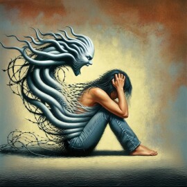 Abstract,,Impressionistic,,Artistic,Image,Of,An,Abstract,Woman,Sitting,On