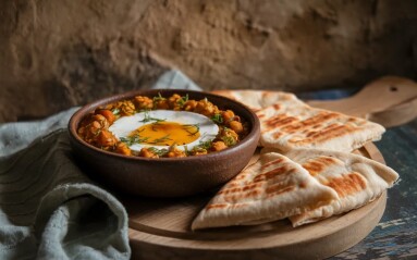 Chickpea,And,Egg,Stew,,Garnished,With,Fresh,Herbs,,Served,In