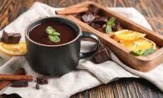 Cup,Of,Hot,Chocolate,With,Mint,Leaves,,Dried,Orange,Slices